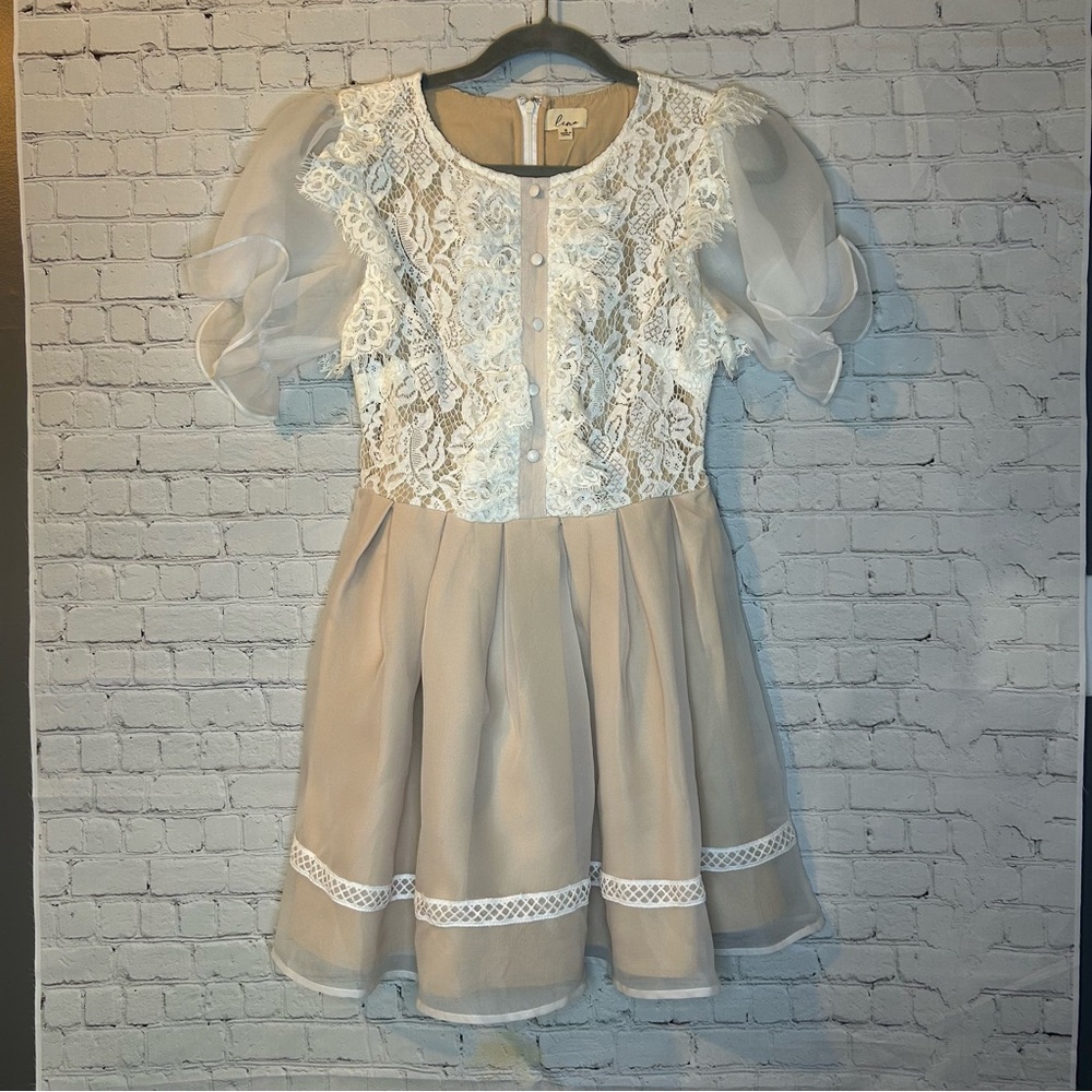 Lena White Nude Lace Short Dress Size Small